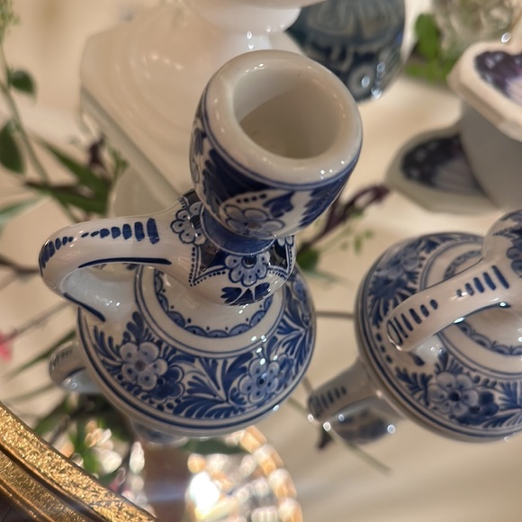 Delft Candleholder Pair - Picture 3 of 6